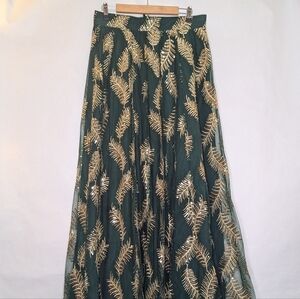 Saree Skirt Wrap Sari Lehenga Green Gold